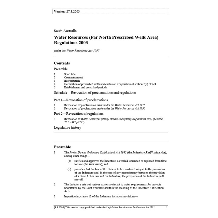 Water Resources (Far North Prescribed Wells Area) Regulations 2003