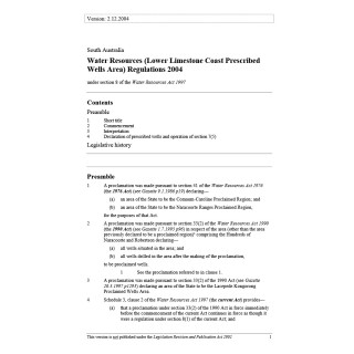 Water Resources (Lower Limestone Coast Prescribed Wells Area) Regulations 2004