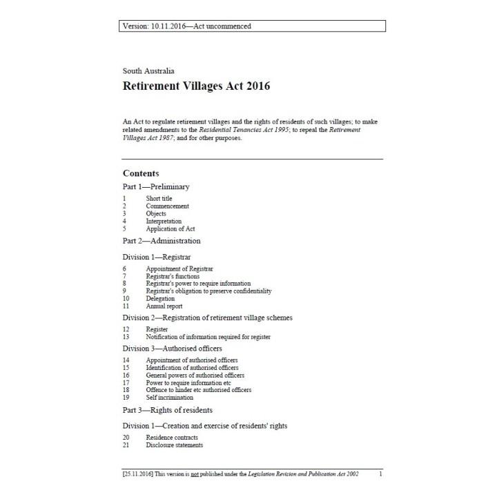 Retirement Villages Act 2016