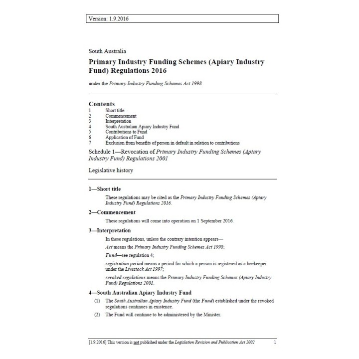 Primary Industry Funding Schemes (Apiary Industry Fund) Regulations 2016