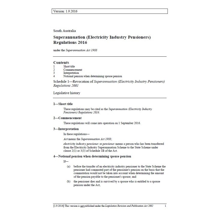 Superannuation (Electricity Industry Pensioners) Regulations 2016