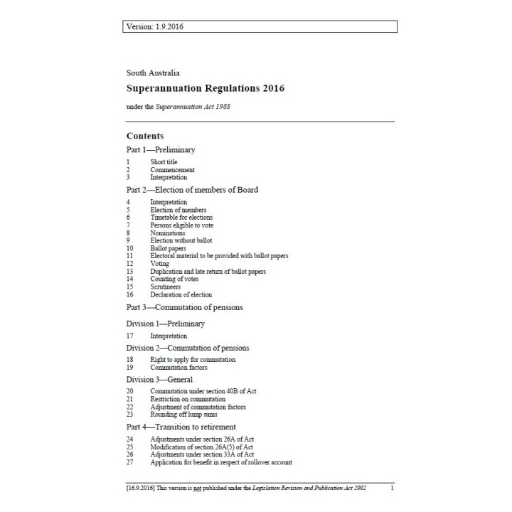 Superannuation Regulations 2016