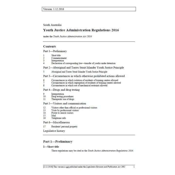 Youth Justice Administration Regulations 2016