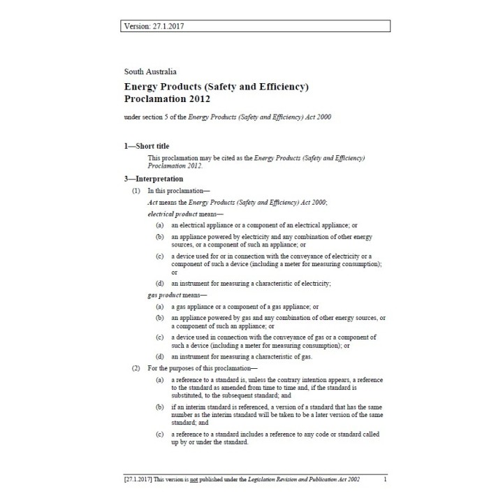Energy Products (Safety and Efficiency) Proclamation 2012