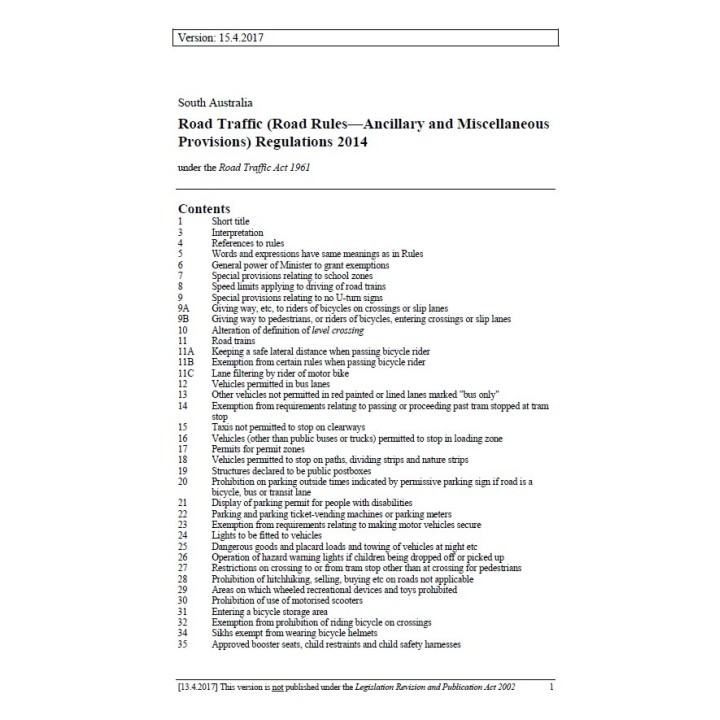 Road Traffic (Road Rules - Ancillary and Miscellaneous Provisions) Regulations 2014