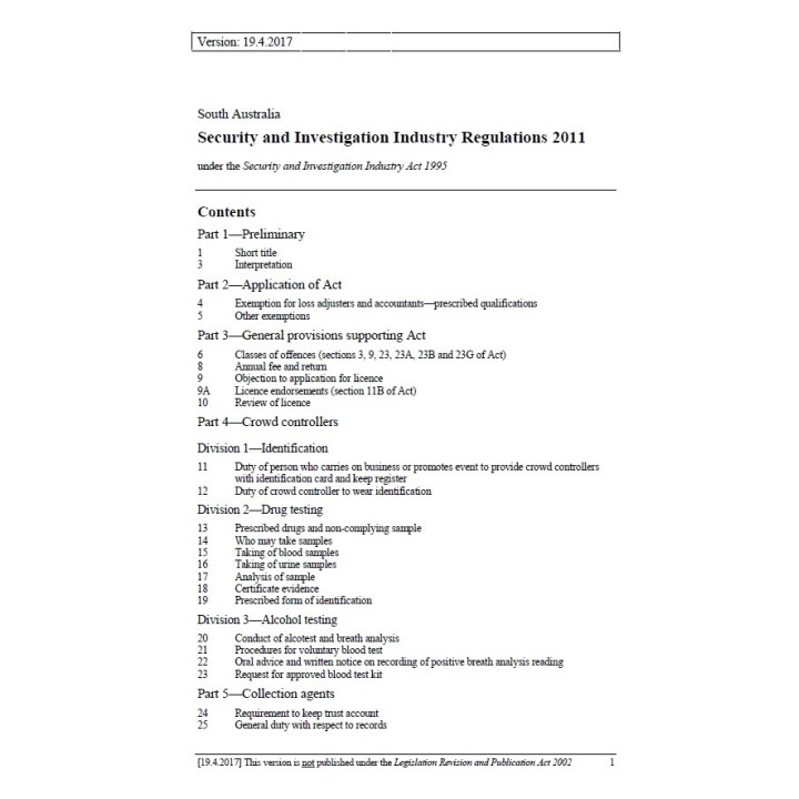 Security and Investigation Industry Regulations 2011