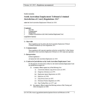 South Australian Employment Tribunal (Criminal Jurisdiction of Court) Regulations 2017