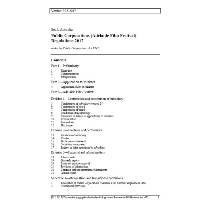 Public Corporations  (Adelaide Film Festival) Regulations 2017