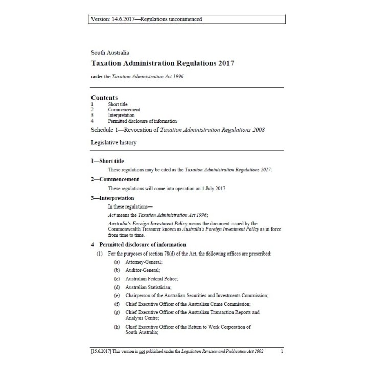 Taxation Administration Regulations 2017