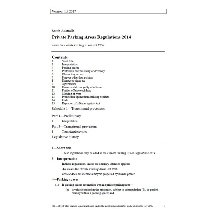 Private Parking Areas Regulations 2014
