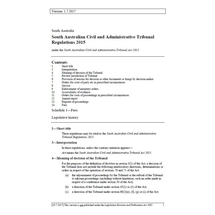 South Australian Civil and Administrative Tribunal Regulations 2015