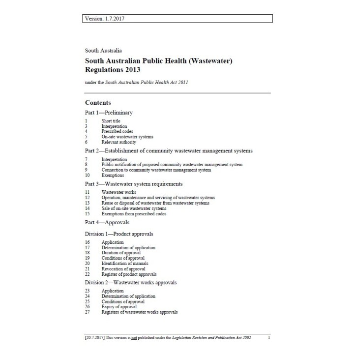 South Australian Public Health (Wastewater) Regulations 2013