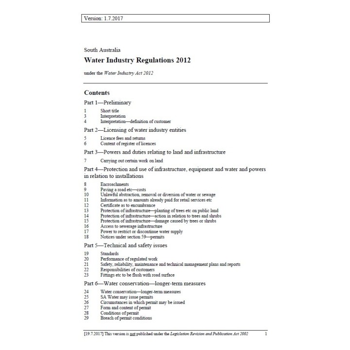 Water Industry Regulations 2012
