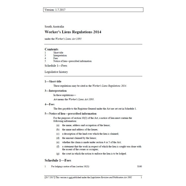Workers Liens Regulations 2014