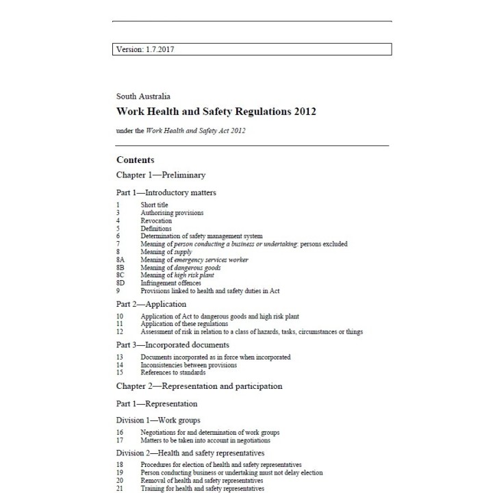 Work Health and Safety Regulations 2012