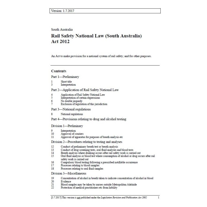 Rail Safety National Law (South Australia) Act 2012