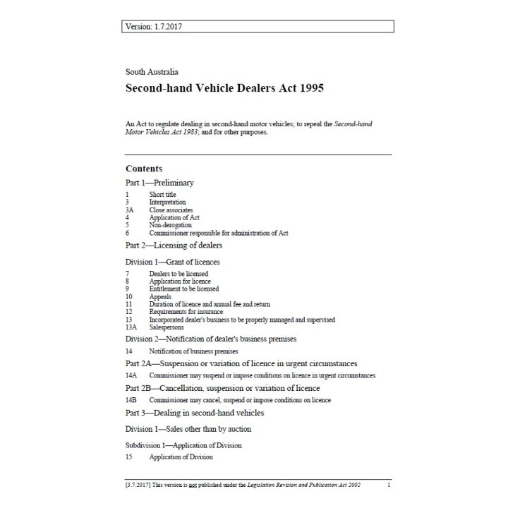 Second-hand Vehicle Dealers Act 1995
