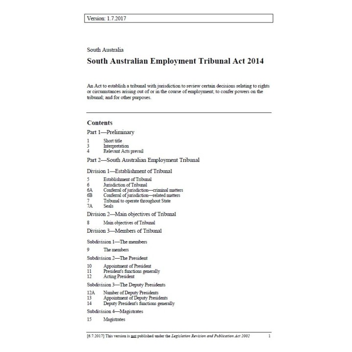 South Australian Employment Tribunal Act 2014