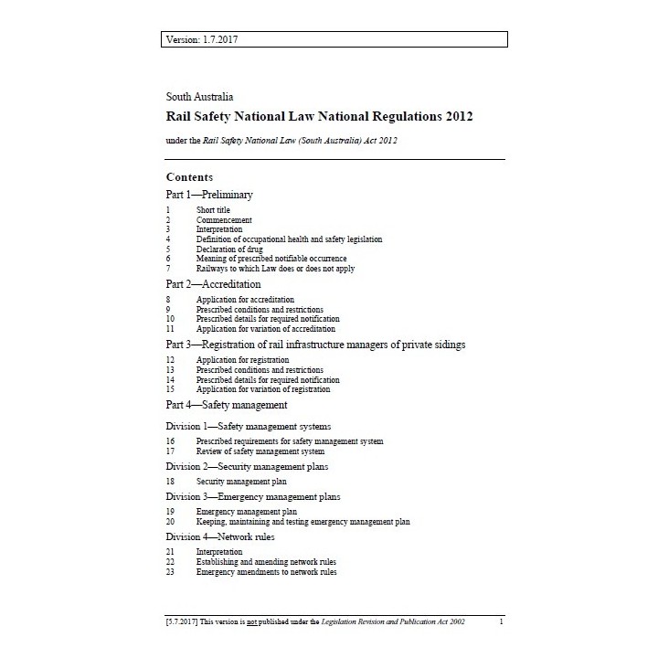 Rail Safety National Law National Regulations 2012