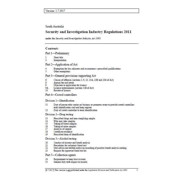 Security and Investigation Industry Regulations 2011