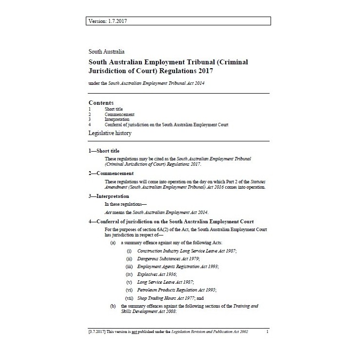 South Australian Employment Tribunal (Criminal Jurisdiction of Court) Regulations 2017