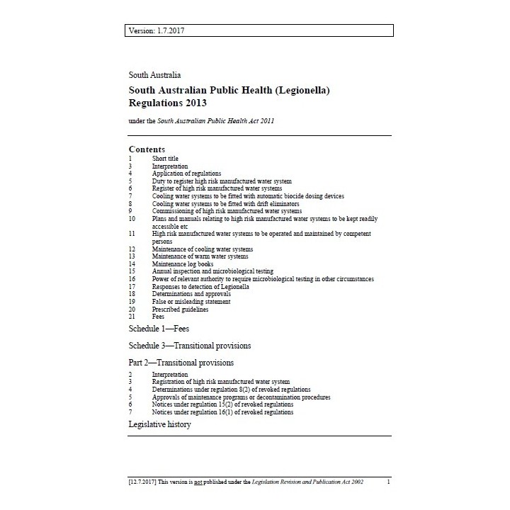 South Australian Public Health (Legionella) Regulations 2013