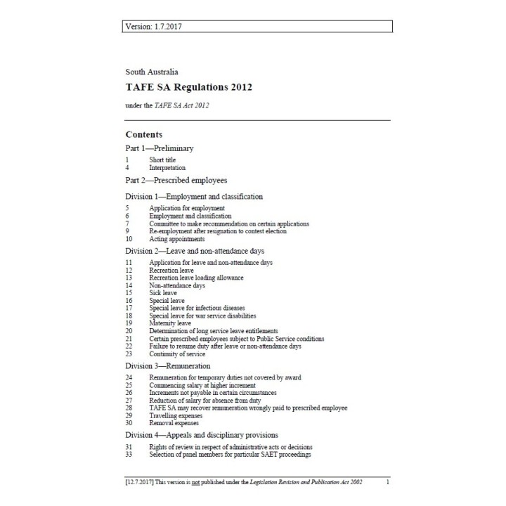 TAFE SA Regulations 2012