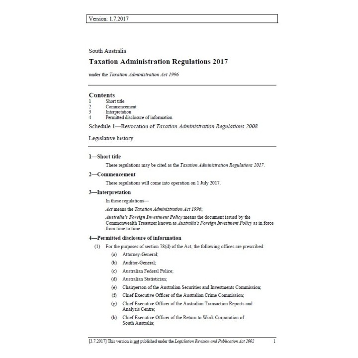 Taxation Administration Regulations 2017
