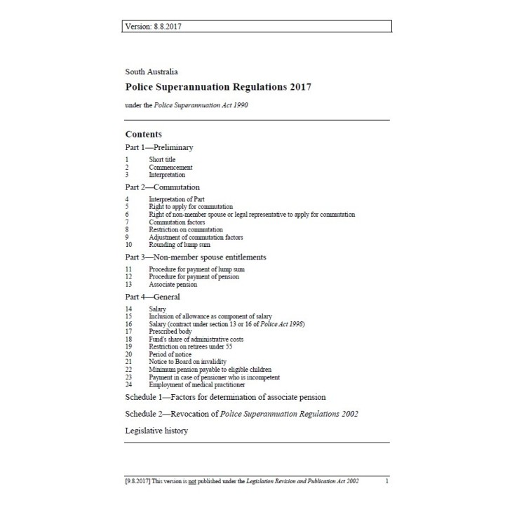 Police Superannuation Regulations 2017