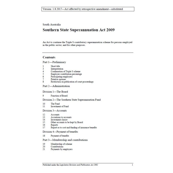 Southern State Superannuation Act 2009