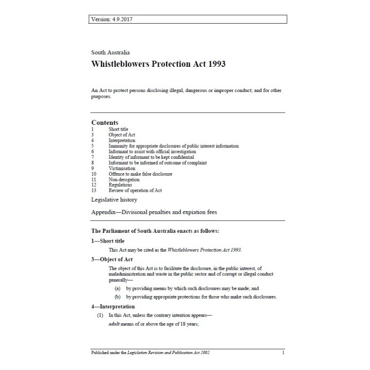 Whistleblowers Protection Act 1993