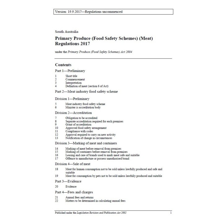 Primary Produce (Food Safety Schemes) (Meat) Regulations 2017