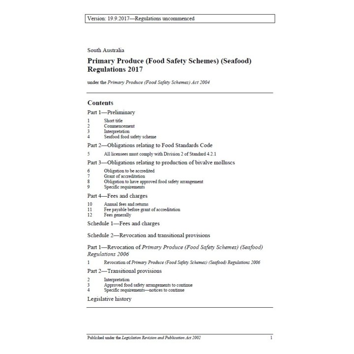Primary Produce (Food Safety Schemes) (Seaford) Regulations 2017
