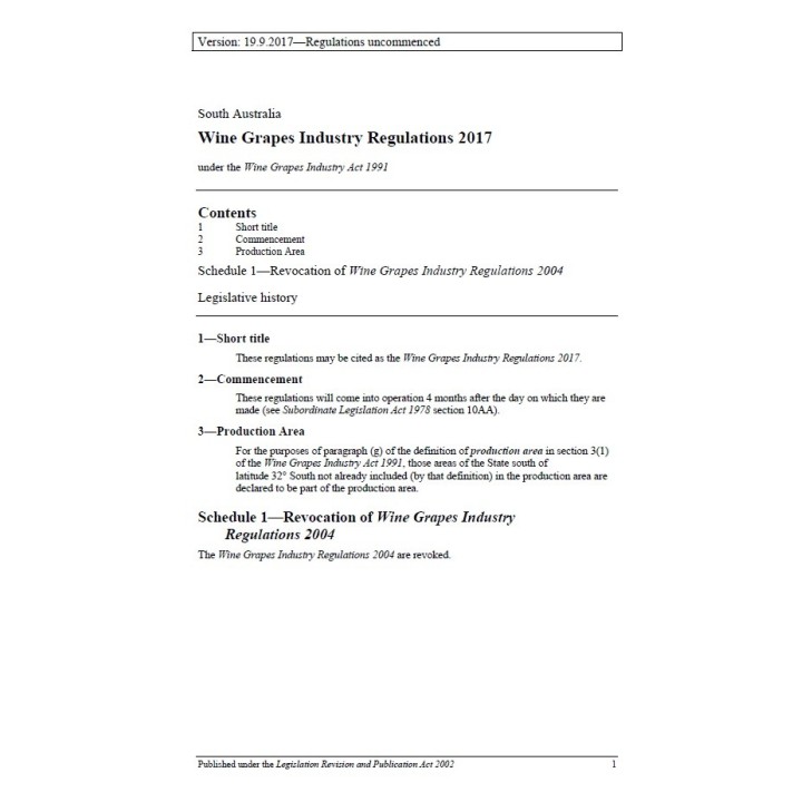 Wine Grapes Industry Regulations 2017