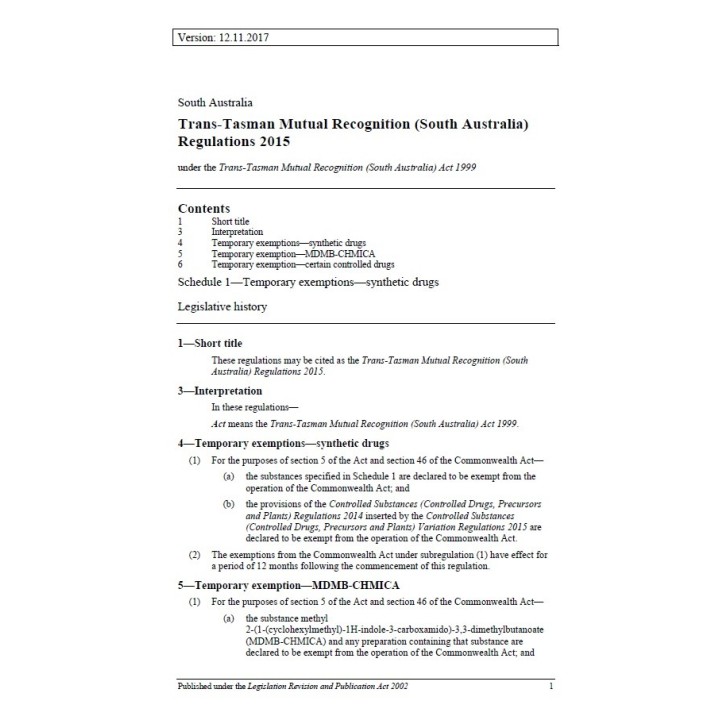 Trans-Tasman Mutual Recognition (South Australia) Regulations 2015