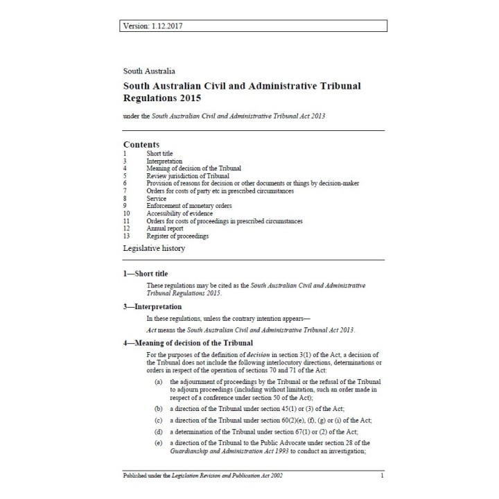 South Australian Civil and Administrative Tribunal Regulations 2015
