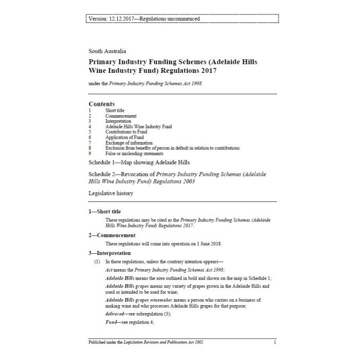 Primary Industry Funding  Schemes (Adelaide Hills Wine Industry Fund) Regulations 2017