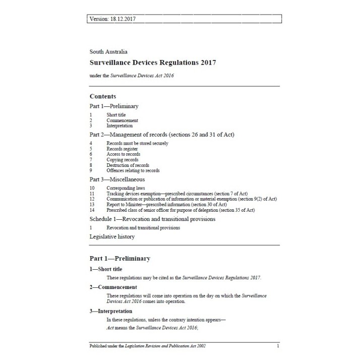 Surveillance Devices Regulations 2017