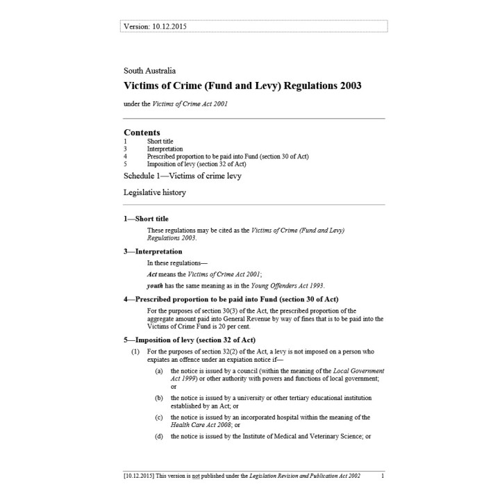 Victims of Crime (Fund and Levy) Regulations 2018