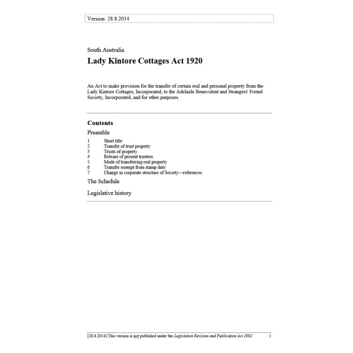 Lady Kintore Cottages Act 1920