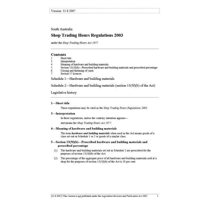 Shop Trading Hours Regulations 2018