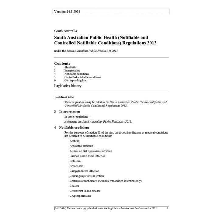South Australian Public Health (Notifiable Contaminants) Regulations 2020