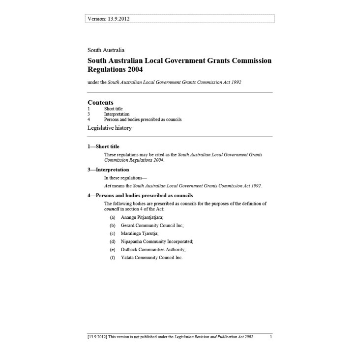 South Australian Local Government Grants Commission Regulations 2019
