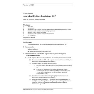 Aboriginal Heritage Regulations 2017