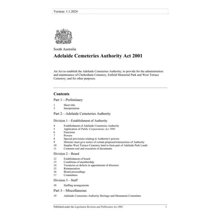 Adelaide Cemeteries Authority Act 2001