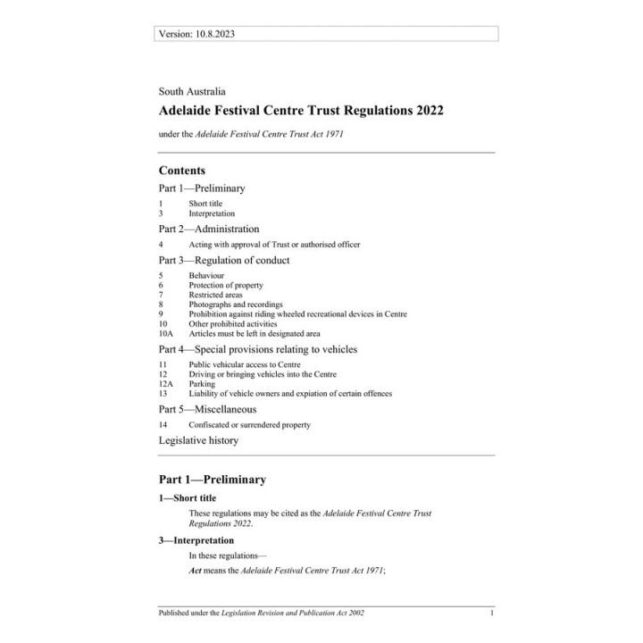 Adelaide Festival Centre Trust Regulations 2022