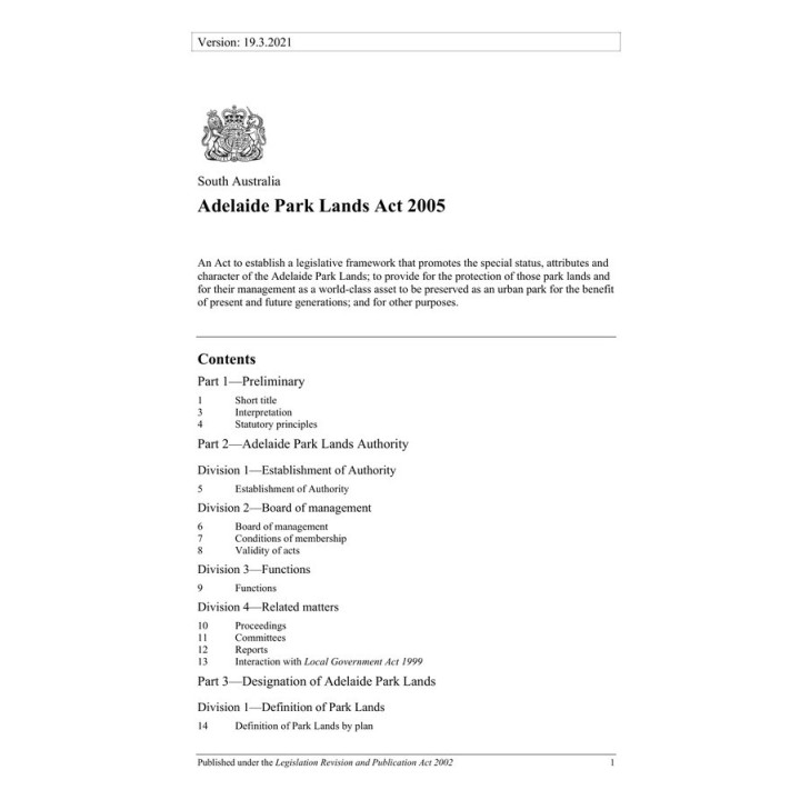Adelaide Park Lands Act 2005