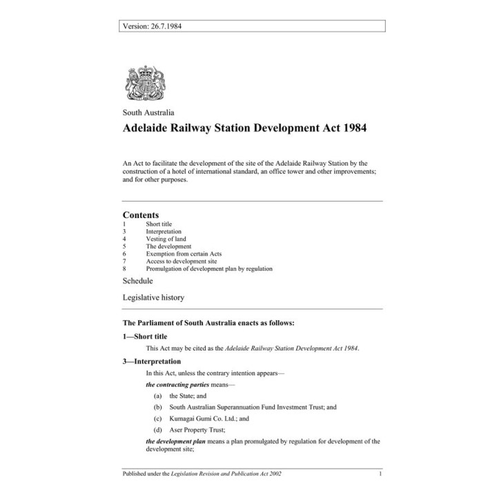 Adelaide Railway Station Development Act 1984