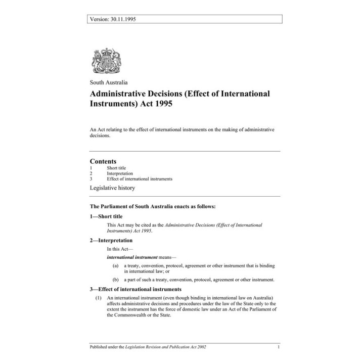 Administrative Decisions (Effect of International Instruments) Act 1995