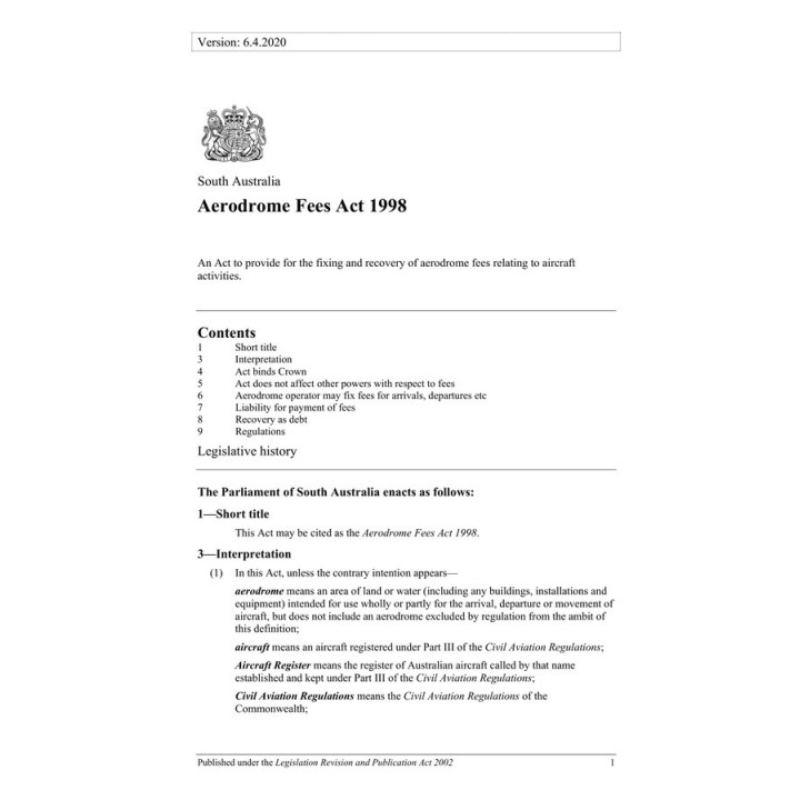 Aerodrome Fees Act 1998